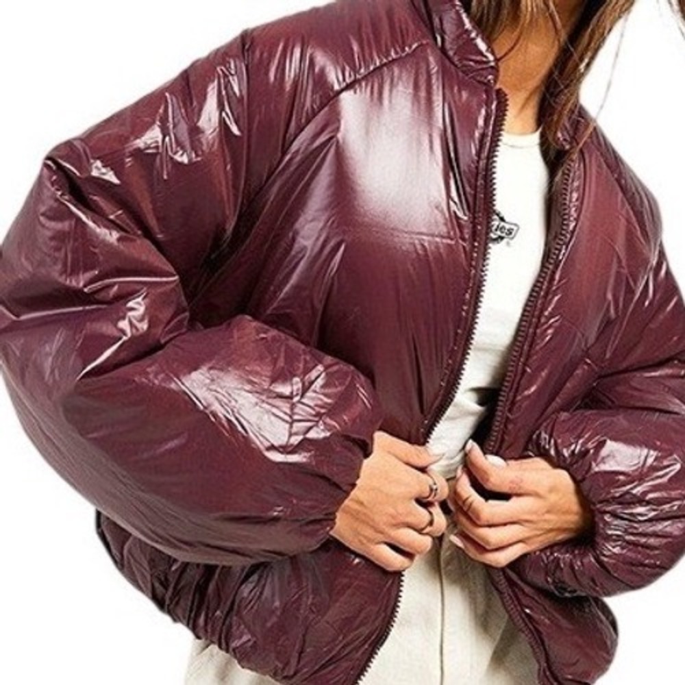 NWT Boohoo Wine Green Colorway Puffer Jacket Zip Padded Size US 6